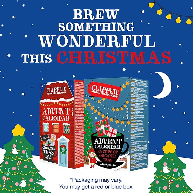 Clipper Tea: Tea Advent Calendar for 2025 Christmas Holiday – Sampler Set Gift w/ 12 Organic Flavors, Mix of Lemon, Ginger, Sleep, Herbal, Green & Black Tea Blends – 1 Variety Pack, 24 Individual Bags