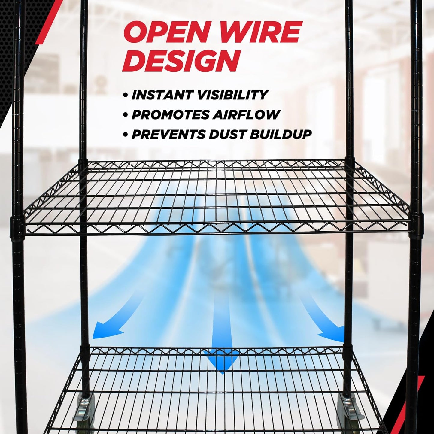 Champ® 4-Tier Mobile Wire Shelving Unit - Heavy-Duty Adjustable Storage Rack, 250 lb Capacity Per Shelf, Powder-Coated Steel Organizer with Wheels for Garages and Home
