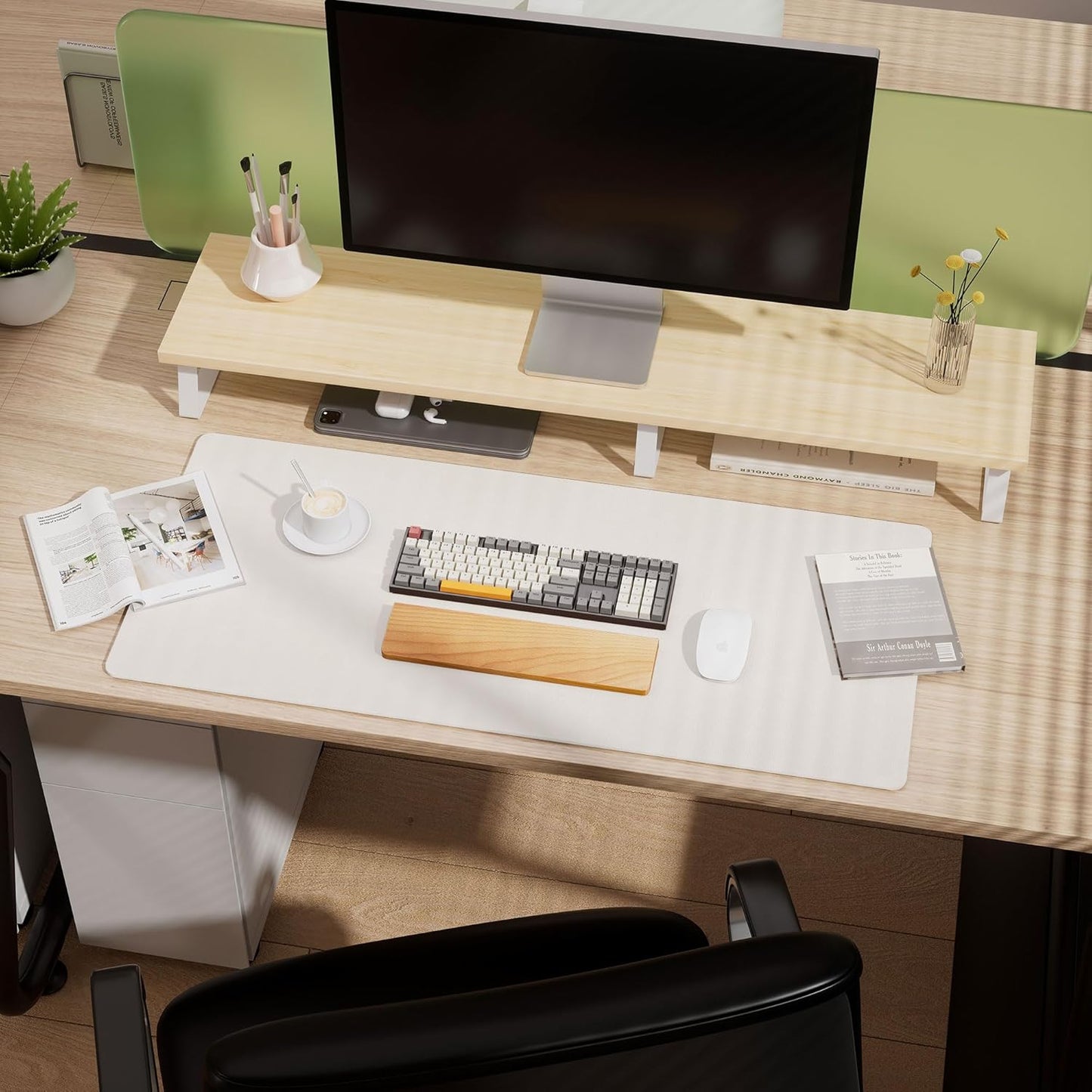 Aothia Dual-Sided Desk Pad - Leather Desk Mat, Natural Cork Desk Pad Protector, Large Mouse Pad for Desk, Waterproof Desk Blotter Pad, Desk Writing Pad for Office Work/Home, Off-White (37.8"x17")