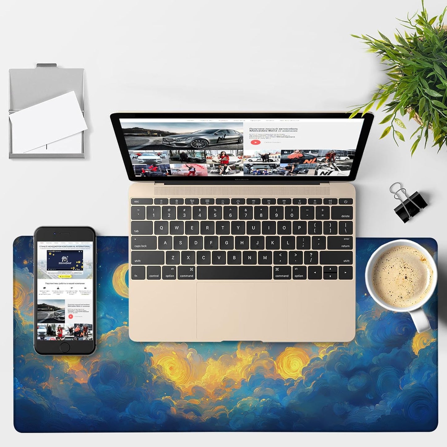 Gaming Desk Pad Large Extra Length Night Sky Mouse Pad Keyboard Laptop Non-Slip Waterproof with Rubber Base Thick Stitched Edge Mouse Mat for Office Home 35.4 x 15.7 Inches