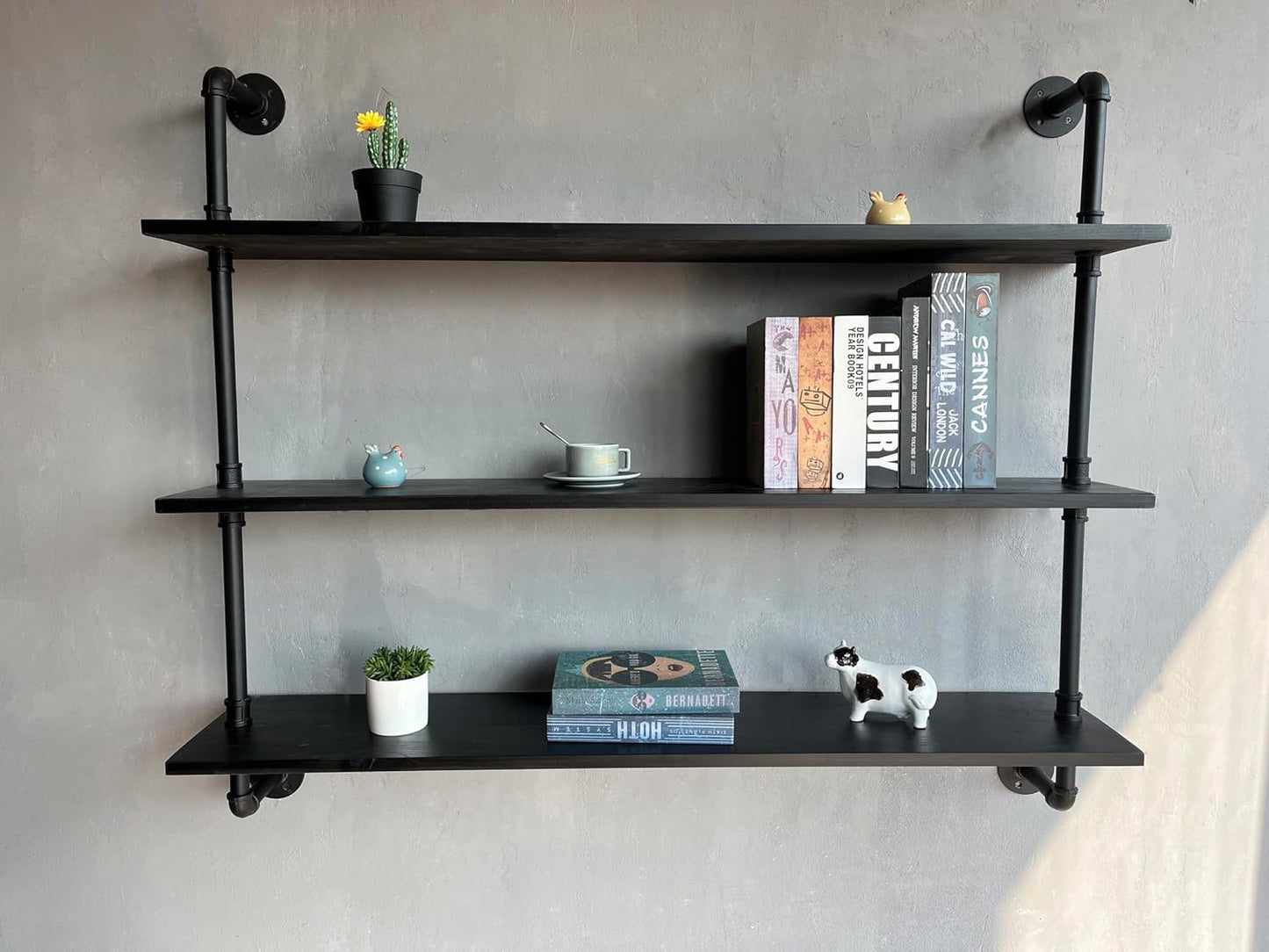 Industrial Pipe Shelf Shelving Bookcase, Wall Mounted Rustic Bookshelf, Floating Bookshelves for Wall,Retro Wood Metal Pipe Industrial Shelves for Living Room