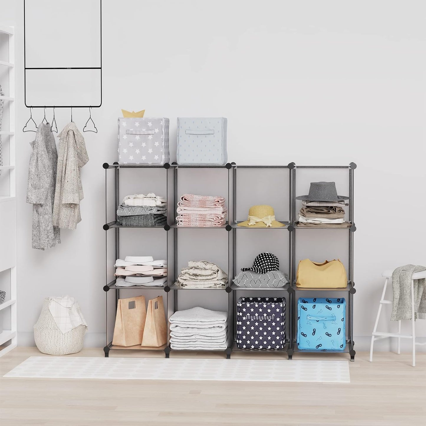 HOMIDEC Closet Organizers and Storage, 9 Cube Storage Organizer, Portable Closet Organizer Cubes Shelves for Clothes, Bedroom, Wardrobe, Kids Room, Bathroom, Grey