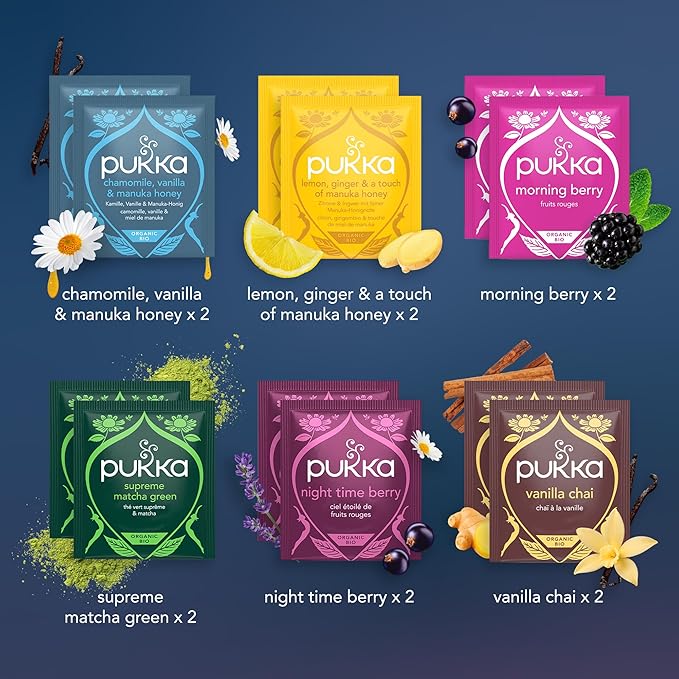 Pukka Advent Calendar Organic Tea Sampler, Selection of 24 Delightful Black & Green Tea Infusions, Christmas Gift for Tea Lovers, 100% Organic