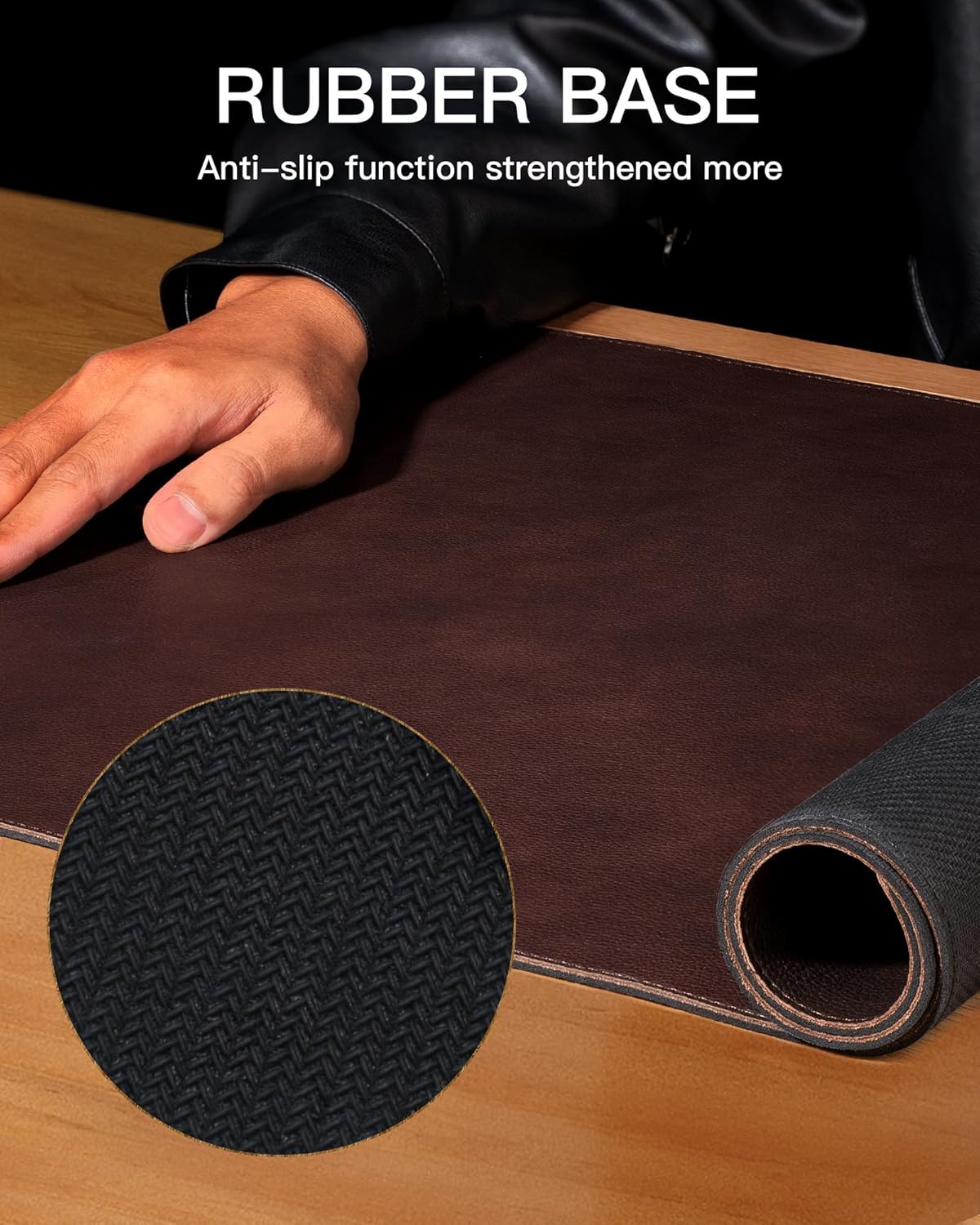YSAGi Genuine Leather Desk Mat, 31.5"x15.8" Office Desk Pad, Thick Premium Table Pad with Stitched Line, Non-Slip Laptop Writing Pad with Rubber Base (Dark Brown, 31.5"x15.8")