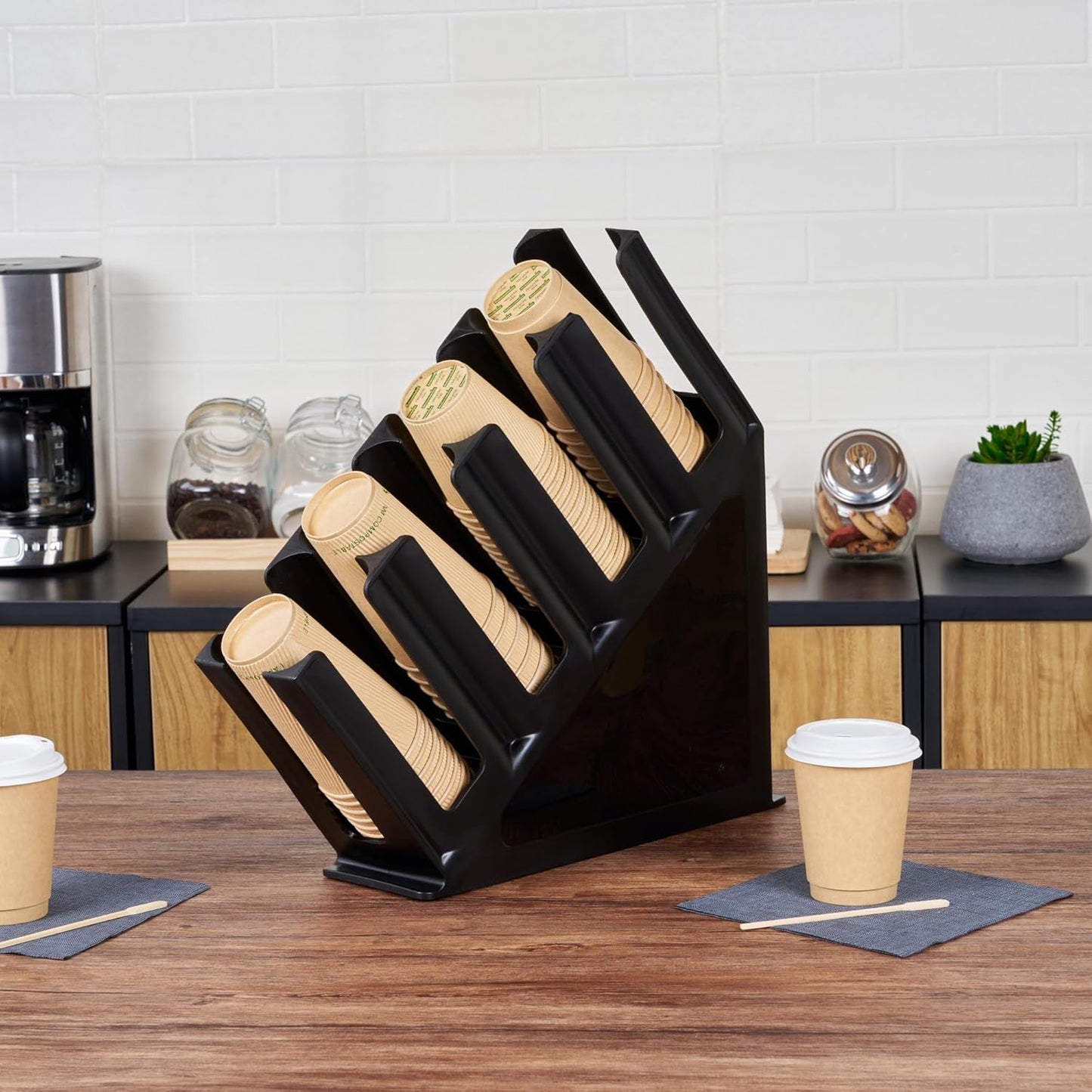 Restaurantware Restpresso Coffee Bar Organizer, 1 Count Durable 4 Compartments, Compact Size, Black Plastic Tabletop Coffee Supplies Organizer For Homes, Office Spaces, Breakrooms, and Lounges