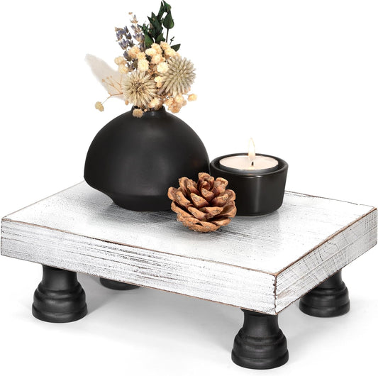 EOSAHR Farmhouse Fir Wood Risers for Decor for Kitchen Sink & Small Vanity - Risers Display Stands for Coffee Table - Double as Sponge Holder & Plant Stand (Black & White, 8.5")
