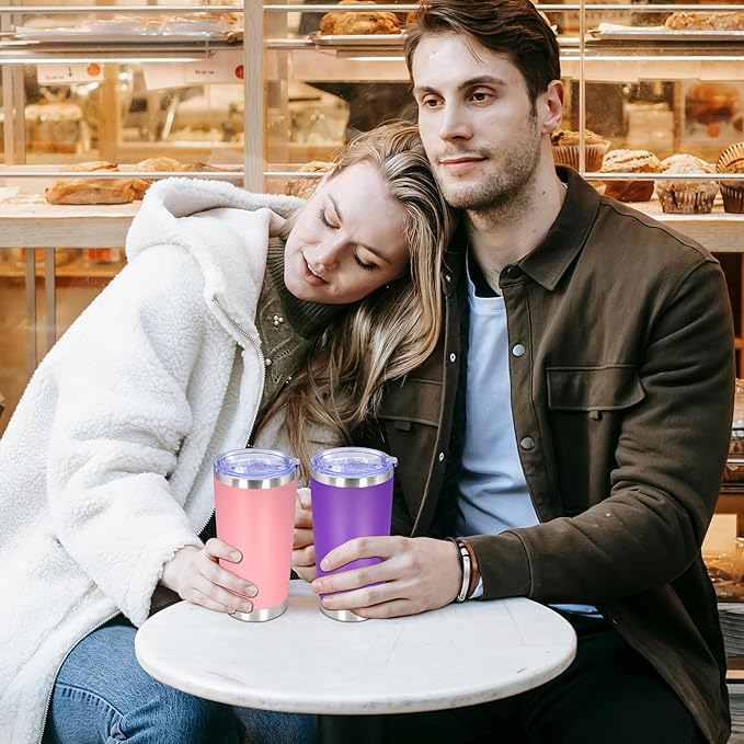 20 oz Tumbler with lid Double Wall Vacuum Insulated Tumblers Stainless Steel Coffee Mug Travel Coffee Tumbler Powder Coated Tumbler Cup Keep Hot&Cold - (Pink 1 Pack)