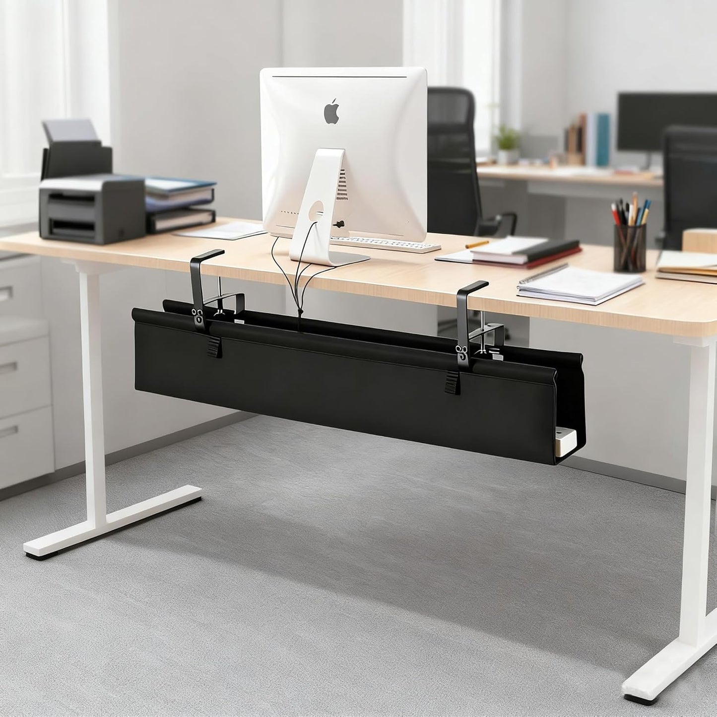 Oxford Cloth Under Desk Cable Management Tray,No-Drill 36" Desk Cable Management Organizer with Clip/Screw Installation,Holds Up to 70 lbs,Fabric Cable Management for Home,Office & Gaming Computer