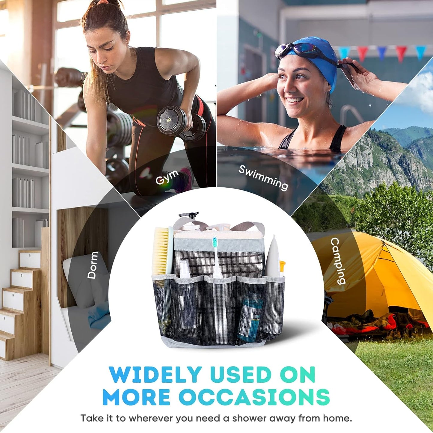 EUDELE Mesh Shower Caddy Portable for College Dorm Room Essentials with 8-Pocket Large Capacity for Beach,Swimming,Gym-Grey