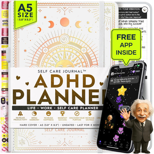 Adhd Daily Planner - A Self Care Personal Gratitude Journal to Increase Productivity and Success in Life & Work, Weekly & Monthly Undated Planner for Women and Men, Vision Board & Organizer + Stickers