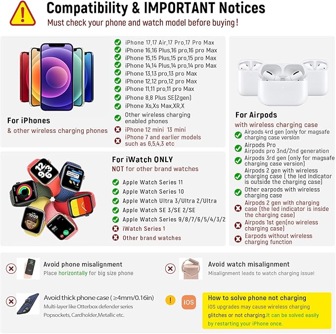 3 in 1 Charging Station for iPhone 17 - Wireless Charger for Apple Products for iPhone 17 16 15 14 13 12 11 Pro Max - Foldable Wireless Charging Station Dock Stand for iWatch Series & AirPods(Orange)