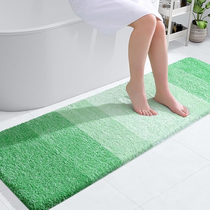 OLANLY Bathroom Runner Rugs 59x17, Extra Soft Absorbent Microfiber Bath Rugs, Rubber Backing, Quick Dry, Machine Washable Bath Mats for Bathroom Floor, Tub and Shower, Home Decor Accessories, Green