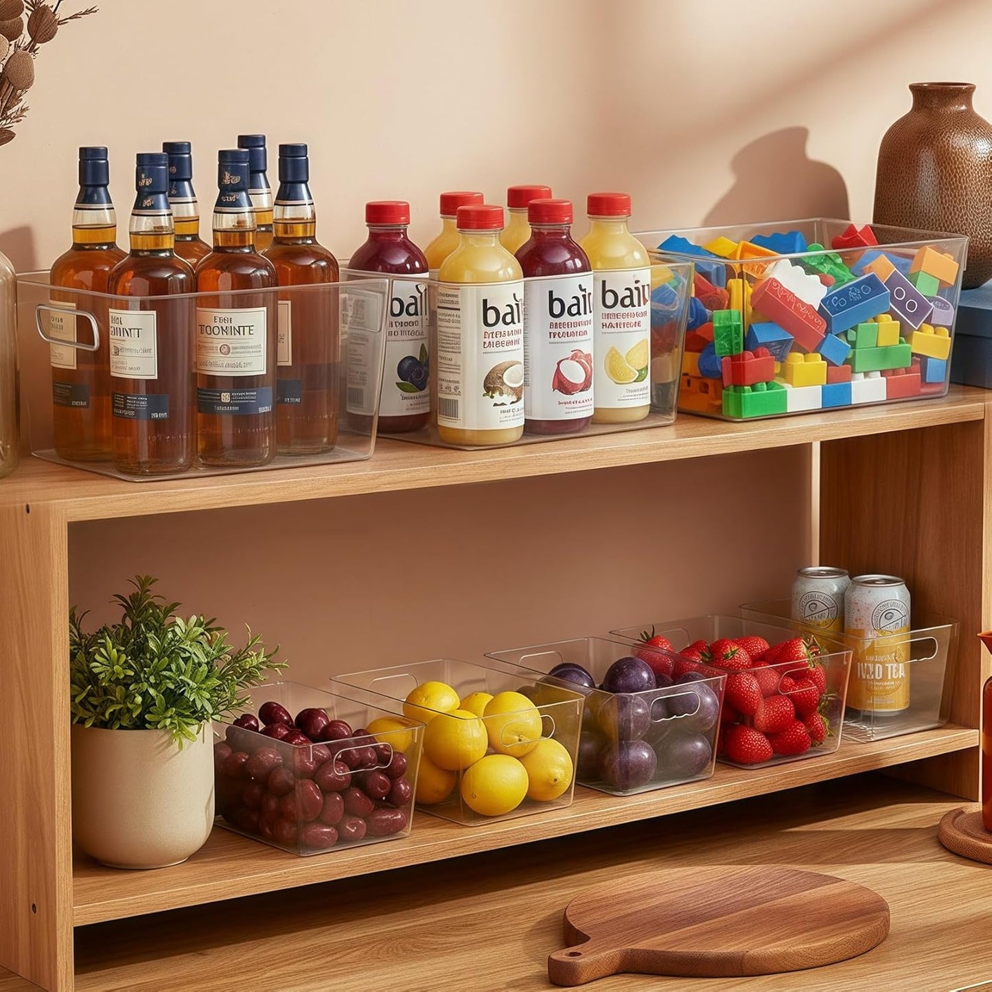 Clear Pantry Organizer Bins, Plastic Organizers & Storage Containers, Cabinet Organizer, Home Organization Must Haves for Kitchen, Laundry Room, Office, Closet & Freezer (4 Pack)