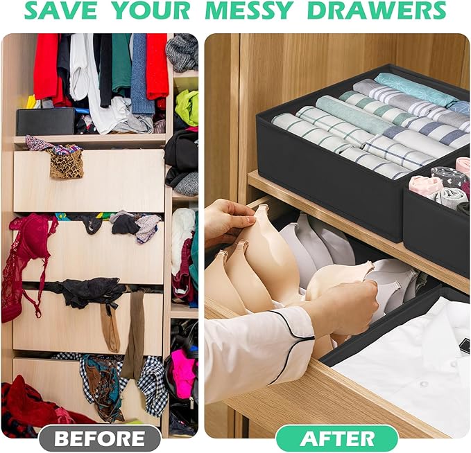 Drawer Clothes Organizer 16-Pack, Black 3 Sizes Underwear Drawer Dividers, Fabric Folding Wardrobe Organizer, Can Store Baby Clothes, Bras, Underwear, Panties, Belts, Socks, Ties, etc.