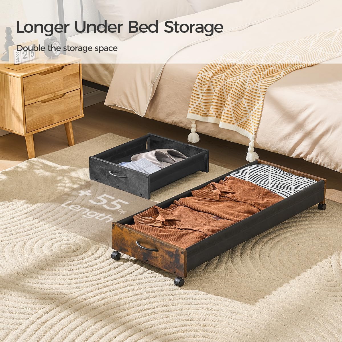 Under Bed Storage with Wheels, XXXL Larger Under Bed Drawers On Wheels, 39.4'' Lengthen Under Bed Shoe Organizer, Storage for Shoes Clothes