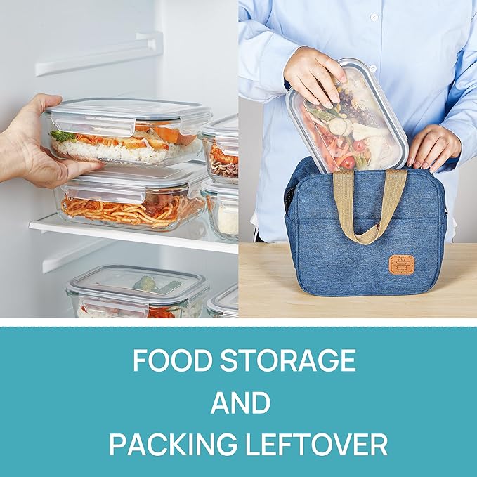 Vtopmart Glass Storage Containers with Lids, Meal Prep Food Container Sets, Lunch Box with Snap Airtight Lid for Microwave, Oven, Freezer and Dishwasher (5pack 36oz)