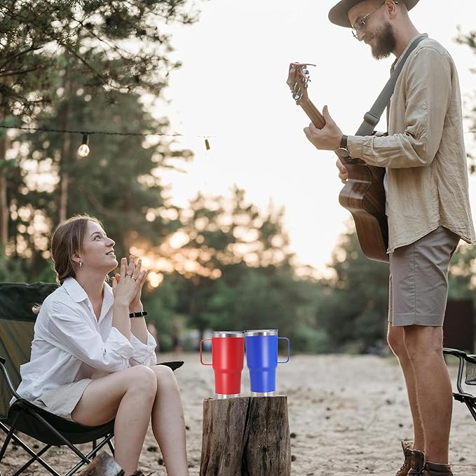 20 oz Tumbler with Handle and Lid, Stainless Steel Tumbler Insulated Travel Coffee Mug, Spill Proof Double Wall Vacuum Tumbler Cup Keep Drink Hot & Cold, Dark Blue, 1 Pack