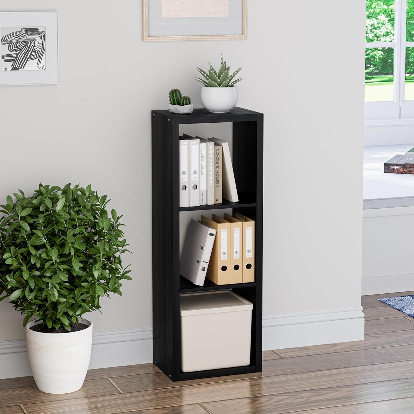 Cube Storage Organizer Bookcase, 3 Tier Decorative 11 inch Open Back Cubical Shelf with Thickened Border, Display Bookshelf for Living Room, Home Office, Sturdy Room (Black, 3 Cube)