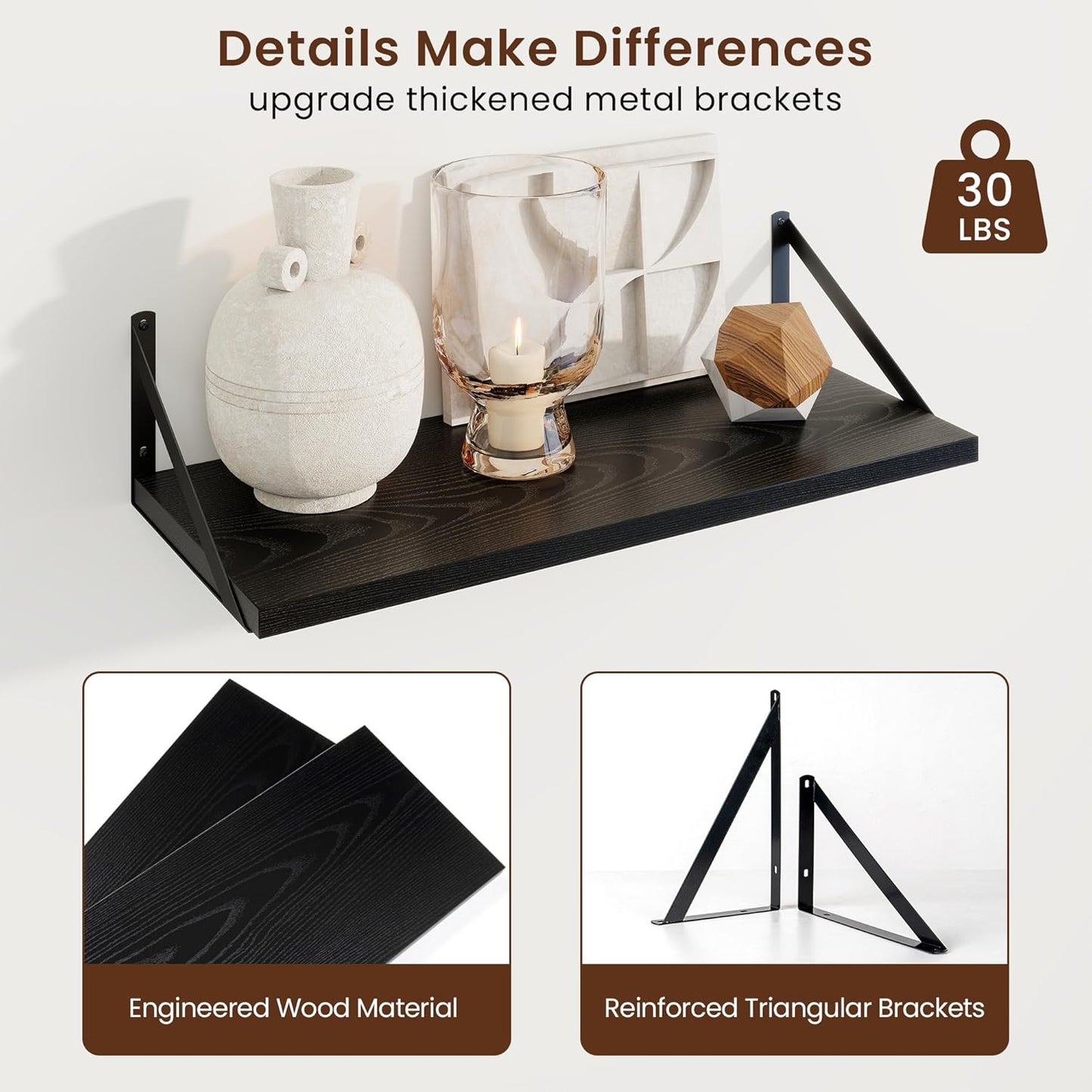 Axeman Black Floating Shelves for Wall - 24 Inch Wide x 10 Inch Deep Floating Shelves Set of 2 -Black Wide Wall Shelves for Living Room Bathroom Bedroom