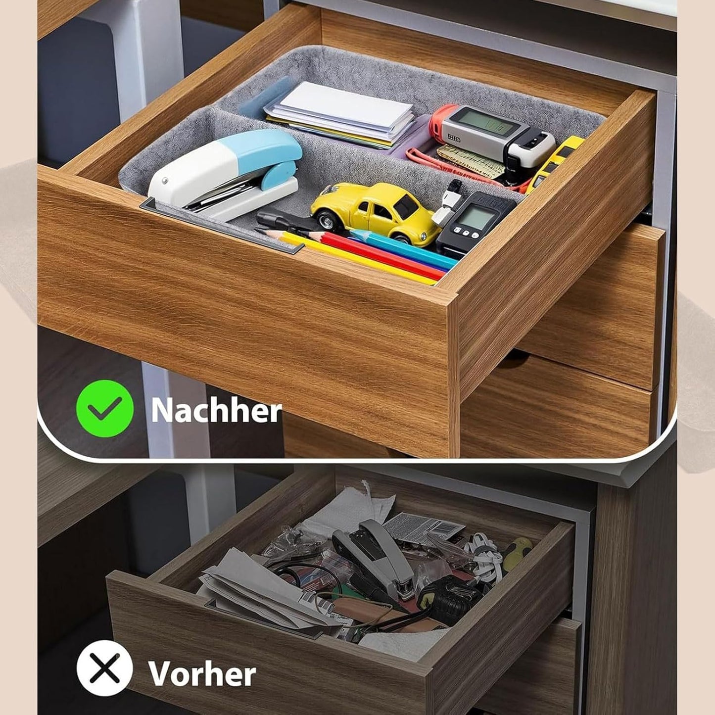 Felt Drawer Organizer Set, 8PCS Desk Drawer Storage Bins for Office, Kitchen, Dresser, and Makeup — Soft Fabric Drawer Dividers for Neat Organization (Dark Gray)