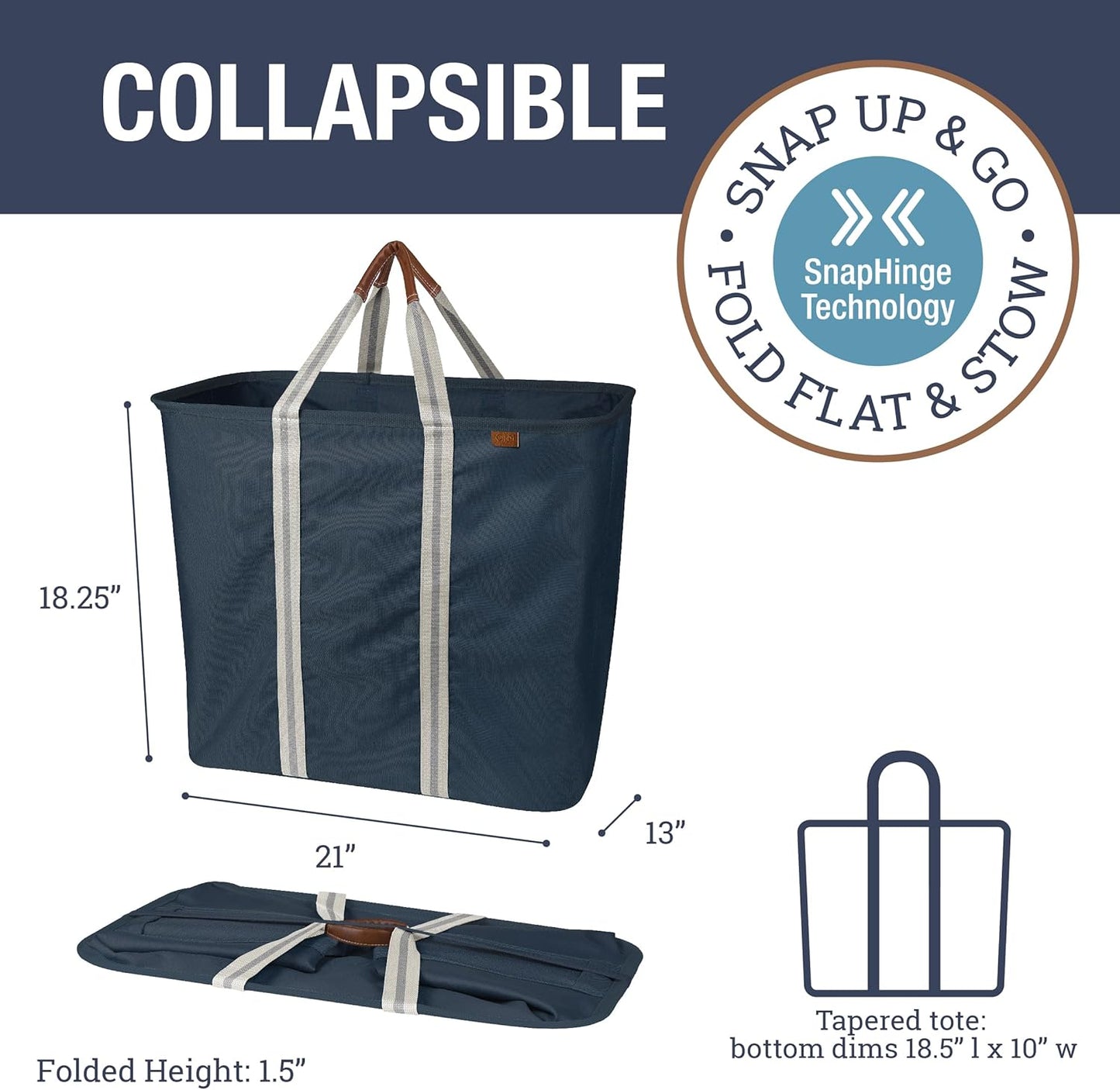 CleverMade Collapsible Laundry Basket Hamper - Navy Noir Cream 2-Pack 64L - Space Saving Storage Organizer with Handles Foldable Home Organization