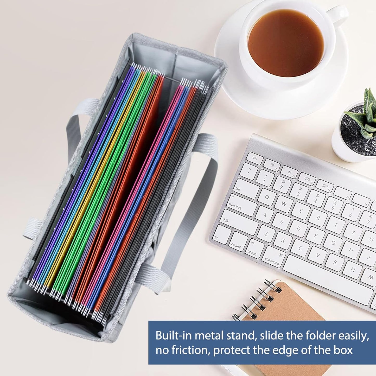 abcxgood Desktop File Organizer Box,Collapsible Hanging Filing Box,Home Office Document Storage Organizer with Front Pocket and Handles, Letter Size Folder.