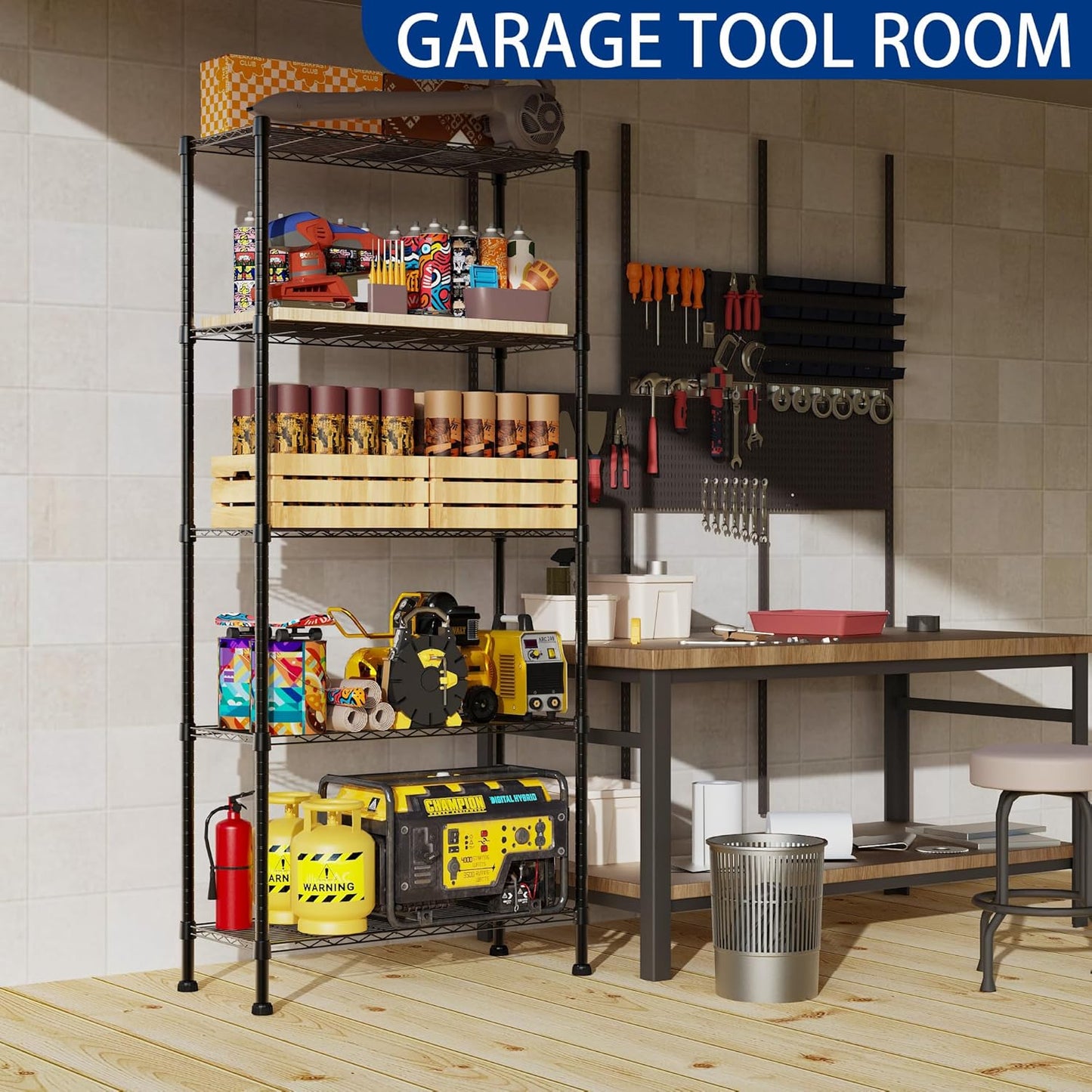 REGILLER 5-Wire Shelving Metal Storage Rack Adjustable Shelves,Standing Storage Shelf Units for Laundry Bathroom Kitchen Pantry Closet(Black,14.1" D x 30" W x 79" H)