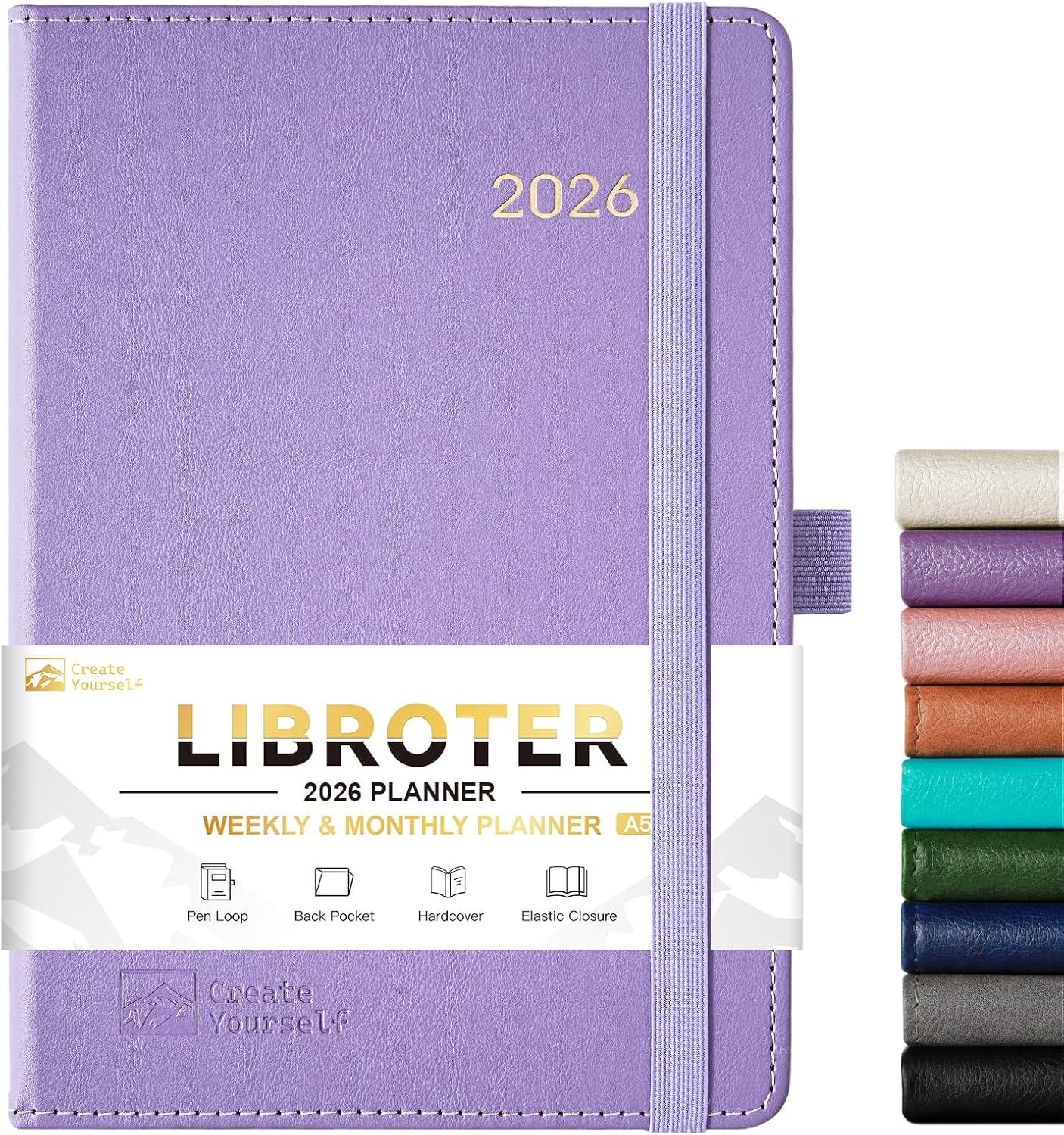 2026 Planner - Planner 2026, 2026 Weekly Monthly Planner, Jan.2026 - Dec.2026, 5.7'' x 8.4'', Thick Paper, Leather Cover, Pen Holder, Back Pocket, Bookmarks, Perfect Daily Organizer - Purple