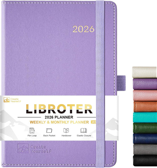 2026 Planner - Planner 2026, 2026 Weekly Monthly Planner, Jan.2026 - Dec.2026, 5.7'' x 8.4'', Thick Paper, Leather Cover, Pen Holder, Back Pocket, Bookmarks, Perfect Daily Organizer - Purple