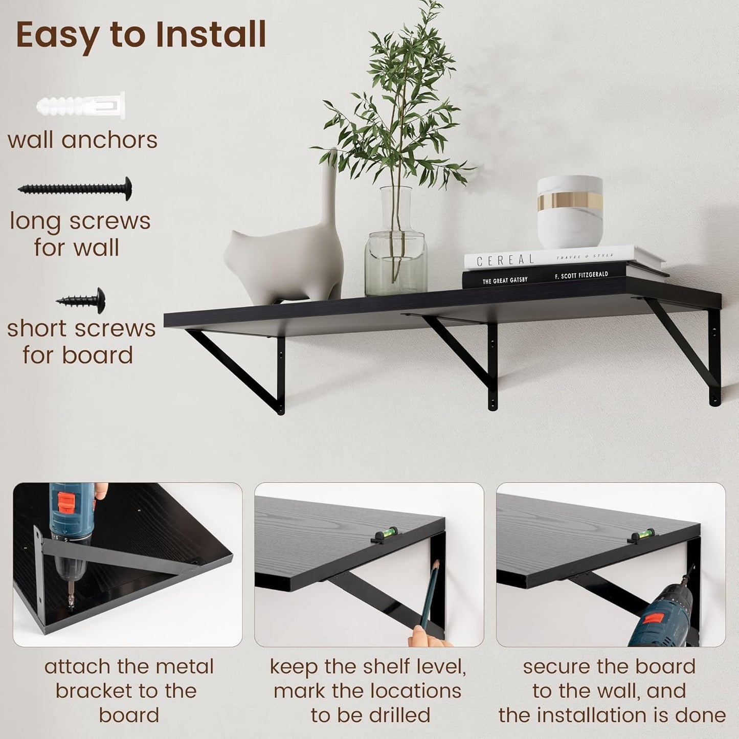 Axeman Floating Shelves for Wall Black- 36 Inch Wide x 12 Inch Deep Wall Shelves Set of 2 - Black Deep Wood Floating Shelves for Living Room Bedroom Laundry Room