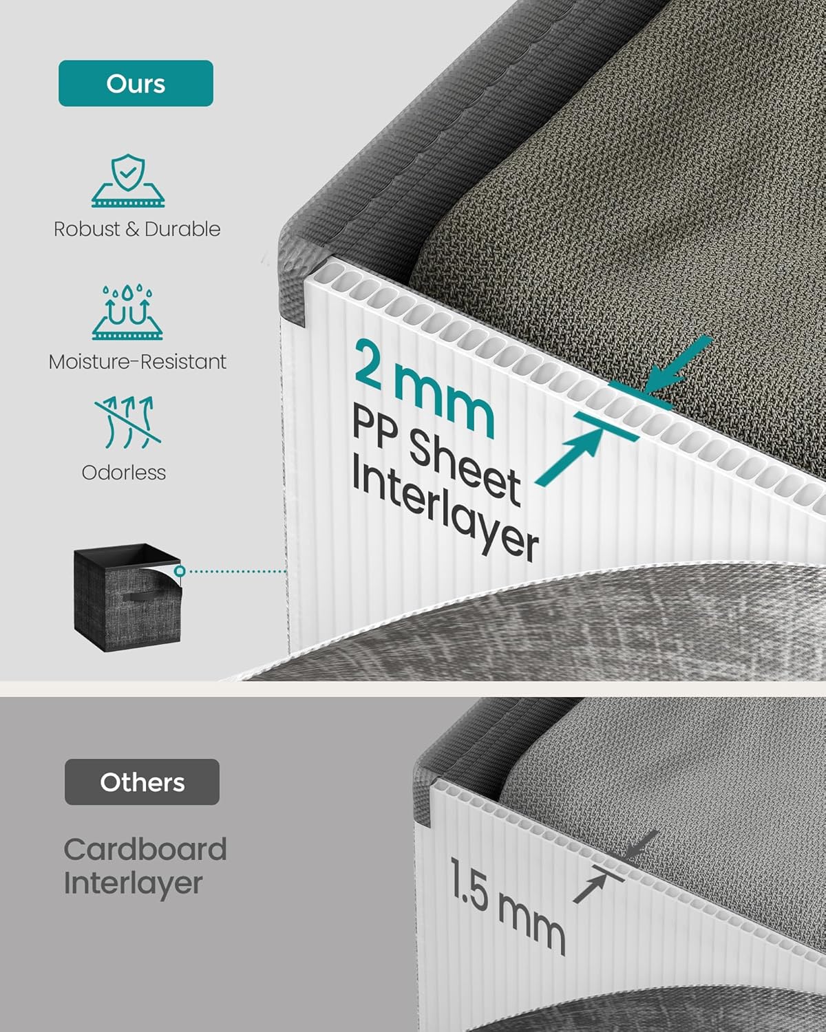 SONGMICS Storage Cubes, 10.2 x 10.2 x 11 Inches Non-Woven Fabric Bins with Double Handles, Set of 10, Closet Organizers for Shelves, Foldable, for Clothes, Ink Black UROB126B01