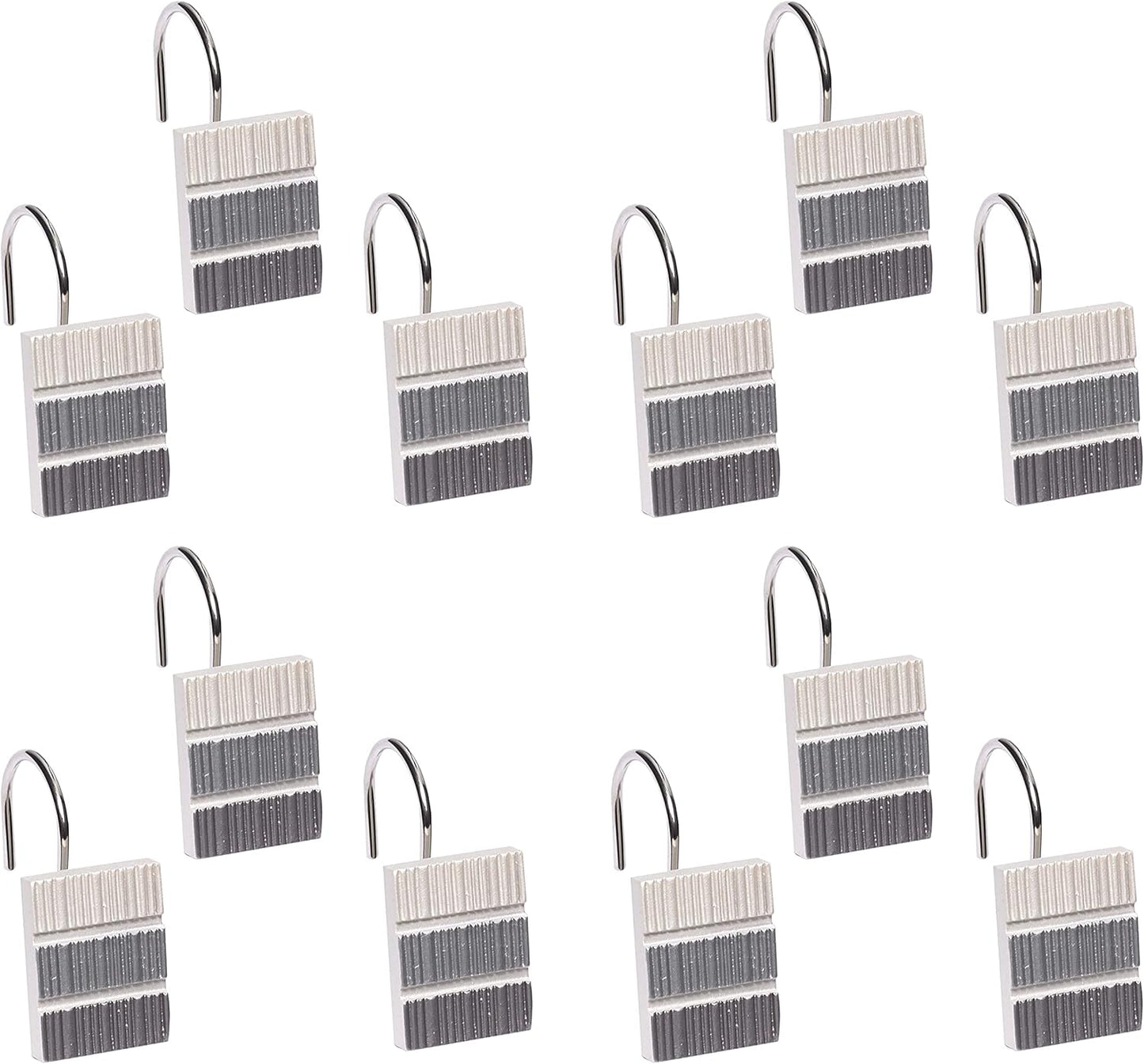 Zahari Home 13pc Modern Line Shower Curtain Set - Gray Luxury Contemporary Shower Curtains with Unique Design & 12 Hooks