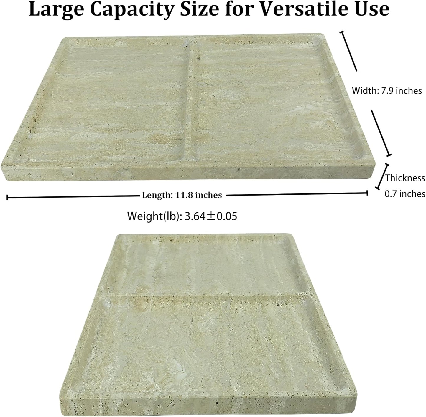 11.81"x7.87" Roman Travertine Decorative Tray - 2 Compartments Functional Storage Vanity Organizer for Bathroom Kitchen Office, Beige