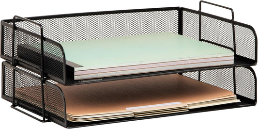 Mind Reader Stackable Paper Tray, Desktop Organizer, File Storage, Office, Metal Mesh, 13.25" L x 9.75" W x 6.25" H, 2 Pcs., Black