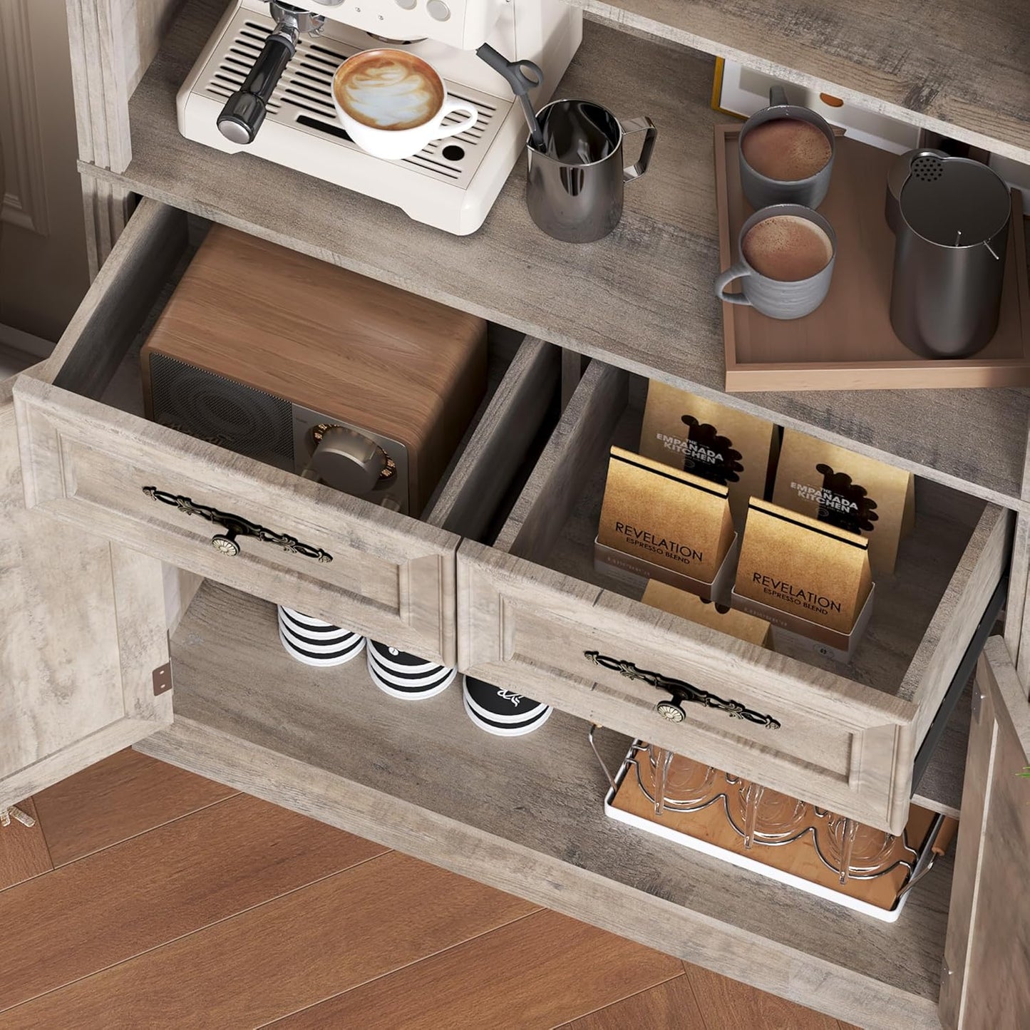 71.4" Tall Bookshelf with Drawers & Cabinet, 5-Tier Floor Standing Bookcase with Storage Doors, Adjustable Shelves & Metal Handles, 31.5" Wide Organizer for Home Office, Living Room