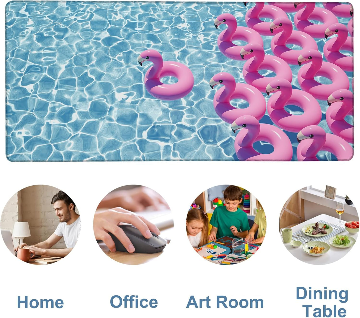 Gaming Desk Pad Large Extra Length Pink Flamingos Mouse Pad Keyboard Laptop Non-Slip Waterproof with Rubber Base Thick Stitched Edge Mouse Mat for Office Home 35.4 x 15.7 Inches