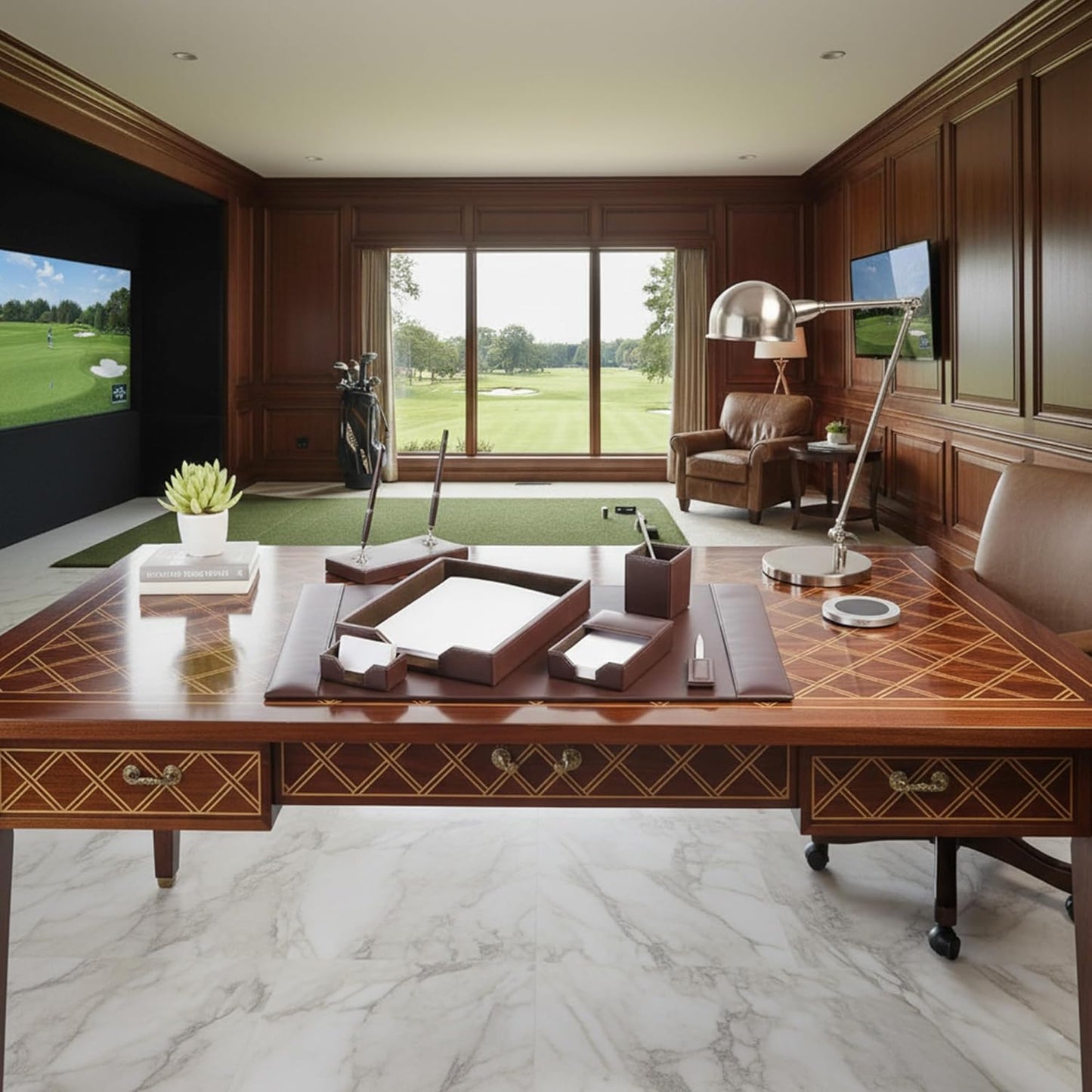 Dacasso Bonded Set Luxury Leather Desk Pad & Desk Organization Essentials, 7 Piece, Dark Brown