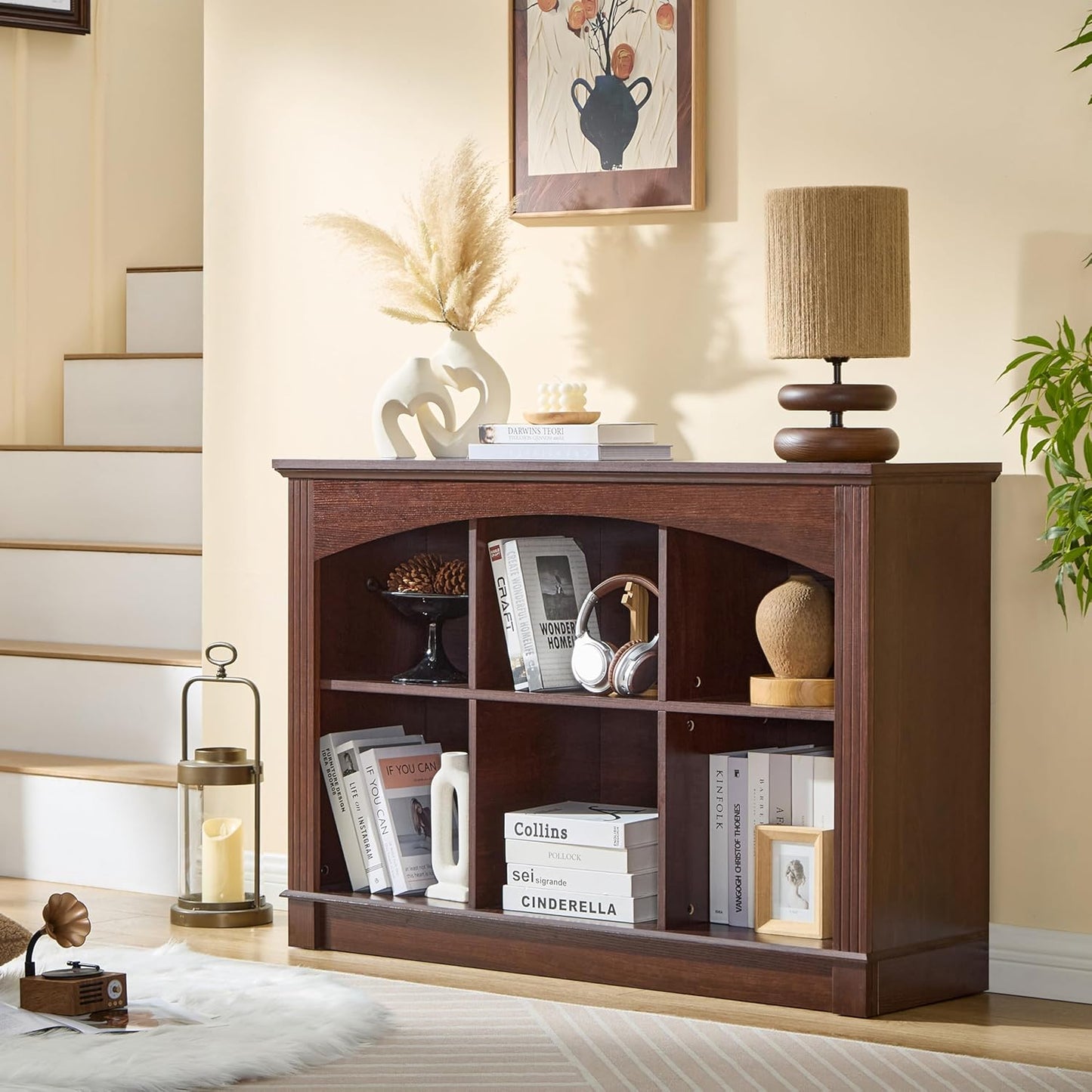 Bookshelf, 6-Cube Bookcase and Kids Bookshelf, Wooden Storage Cabinet with Cube Organizer, Modern Book Shelf for Bedroom Furniture, Living Room, Office Storage, Toy Organizer, Display Cabinet Cherry