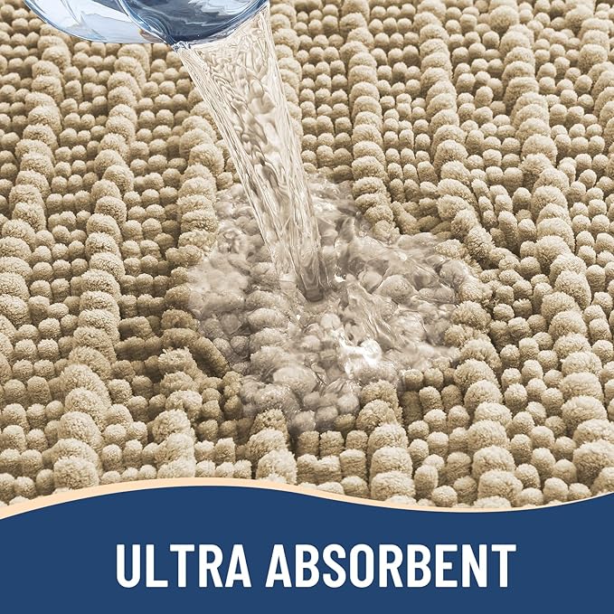 Arotive Luxury Chenille Bathroom Rug Mat, Extra Soft Thick Absorbent Shaggy Bath Rugs, Non-Slip Machine Wash Dry, Plush Bath Mats for Bathroom, Shower and Tub, 40x24, Beige