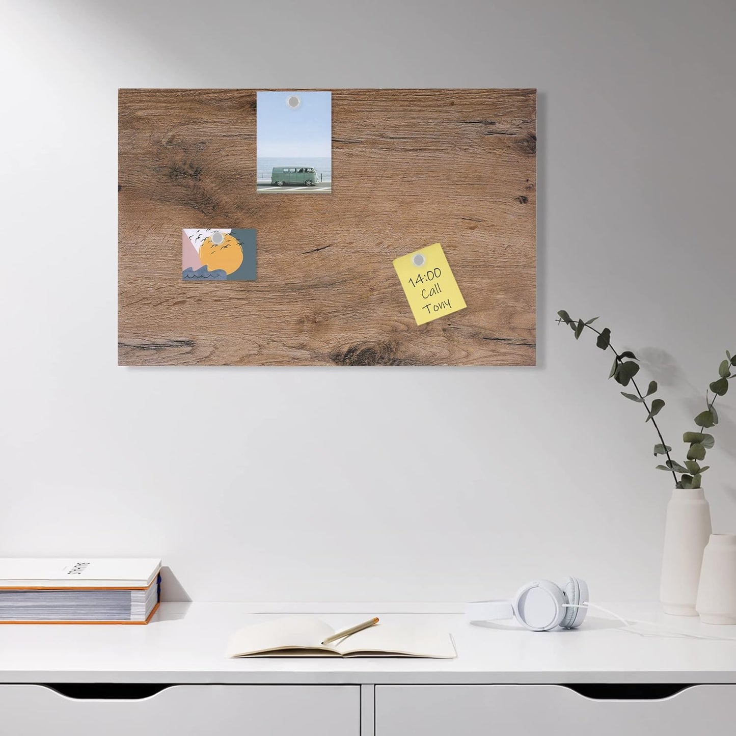 Navaris Magnetic Dry Erase Board - 16 x 24 inches Decorative White Board for Wall with Design, Includes 5 Magnets and Marker - Dark Wood