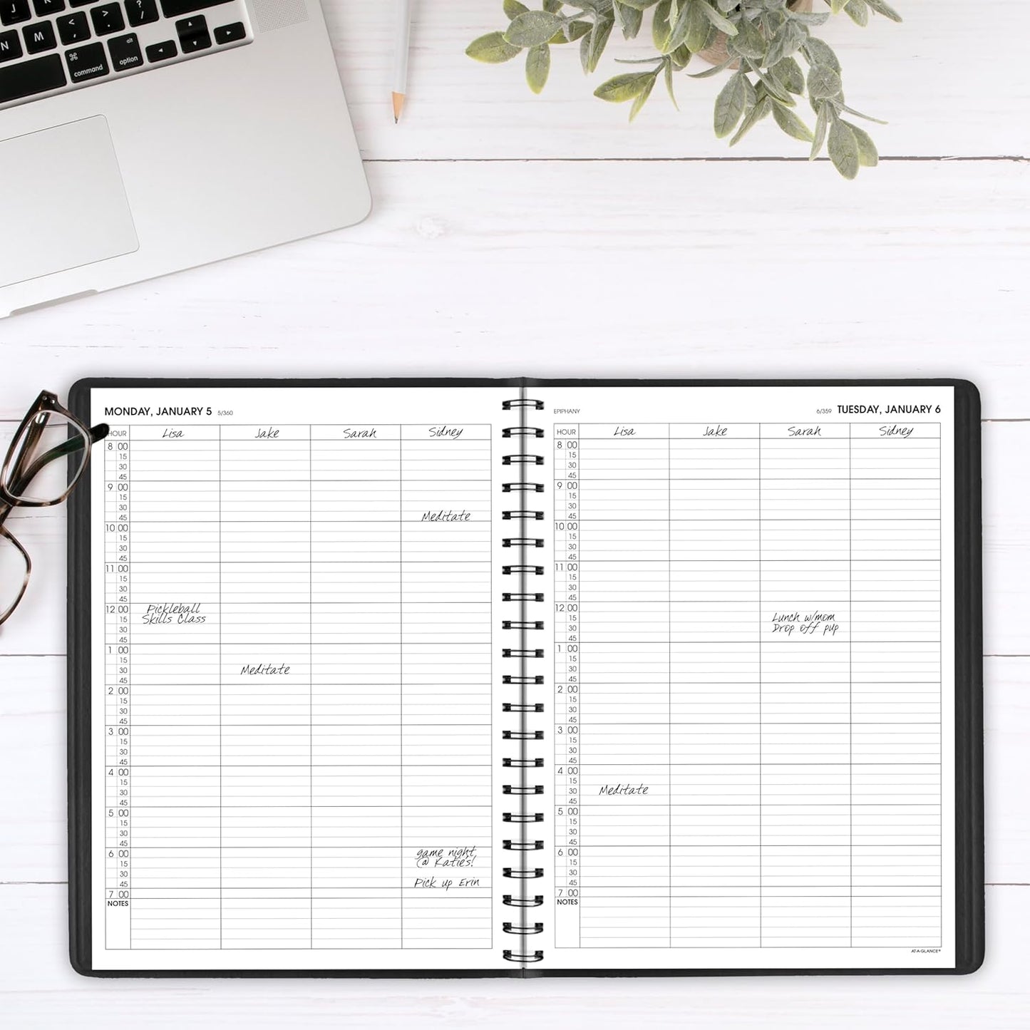 AT-A-GLANCE 2026 Appointment Book Planner, Daily, 8" x 11", Large, Four Person Group, Black (708220526)