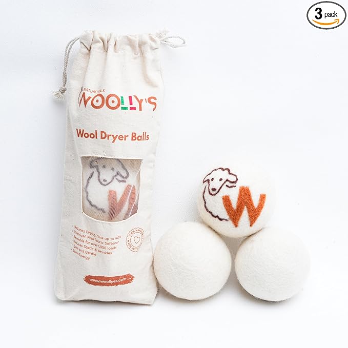 Woolly’s Wool Dryer Balls (Pack Of 3) | 100% Pure New Zealand Wool | Reduces Drying Time up to 40% | Chemical-Free Fabric Softener