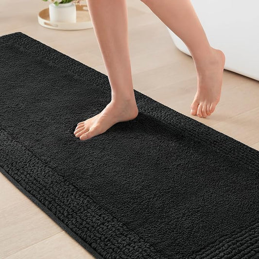 Madison Park Splendor Reversible 100% Cotton Tufted Bathroom Rug-3000 GSM Hotel Quality Luxurious Plush Medium Pile Bath Mat Absorbent, Quick Dry, Shower Room Décor, 24x72 Black
