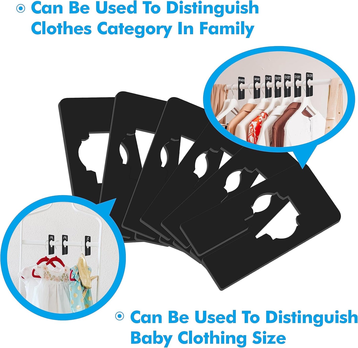 30 PCS Rectangular Closet Dividers with a Bonus Marker, Black Plastic Rectangle Clothing Size Dividers Writable and Reusable for Sorting Clothing Size, Color, Brand, Size 2” x 5.4’’