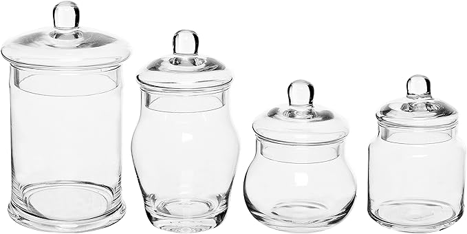 MyGift Small Decorative Glass Apothecary Candy Jars, Small Storage Canisters with Lids, Set of 4