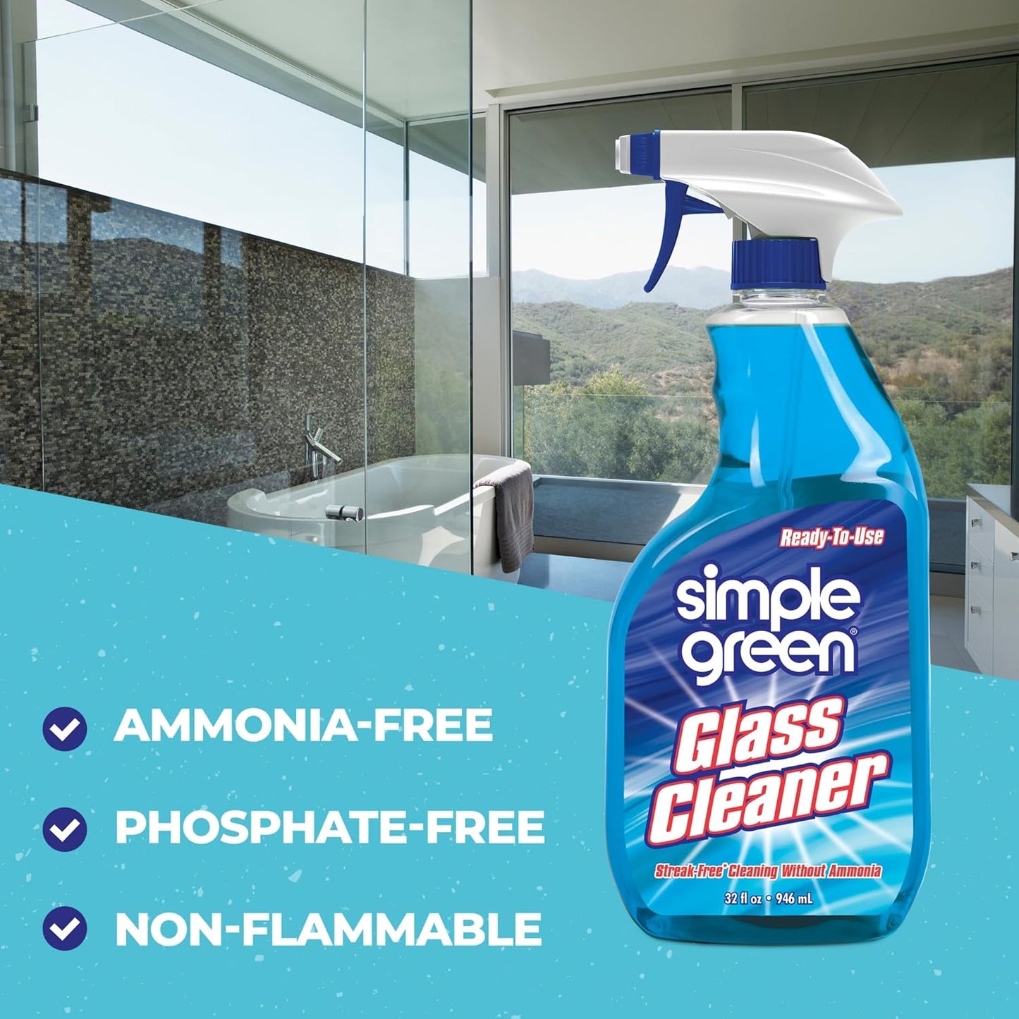 SIMPLE GREEN Ready-To-Use Glass Cleaner, 32 oz., Blue