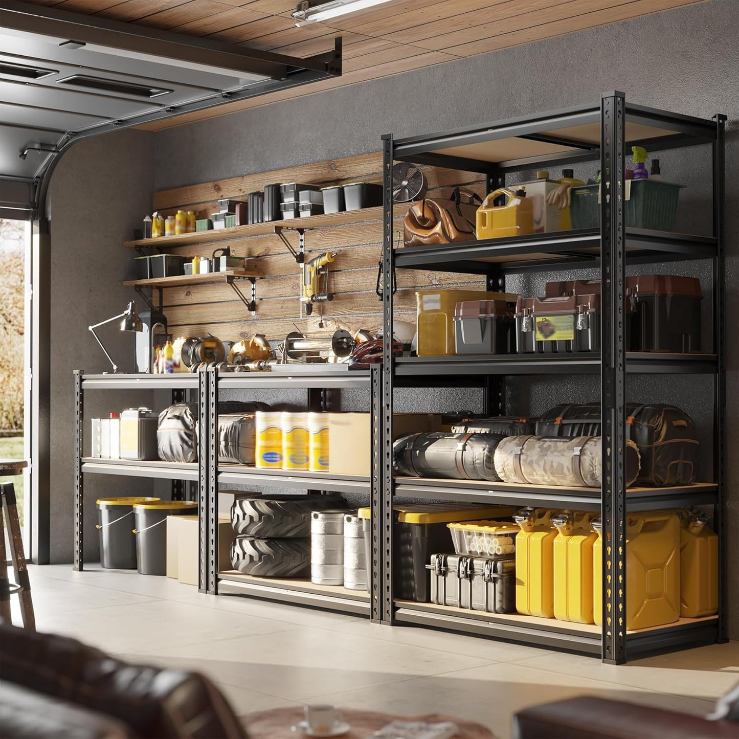 Set of 2 Storage Shelves 27.7"W Metal Shelving 2010LBS Garage Shelving Heavy Duty Garage Shelves Adjustable 5 Tier Metal Shelf for Pantry Kitchen Closet Basement Warehouse 11.9"D×27.7"W×60"H