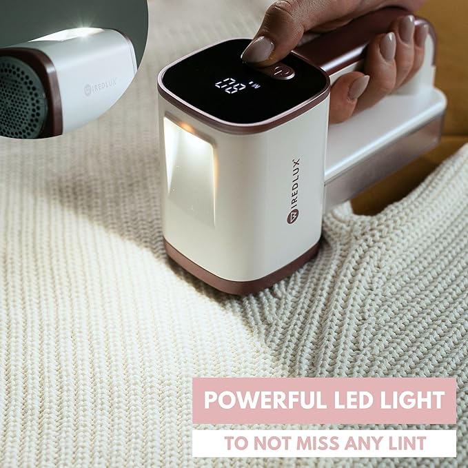 Electric Lint Remover - Rechargeable Fabric Shaver for Clothes & Couch - Adjustable 3-Speed, 6-Leaf Blade, LED Light, USB Charging - Depiller with Dual Protection (Moostone/Rose Quartz)