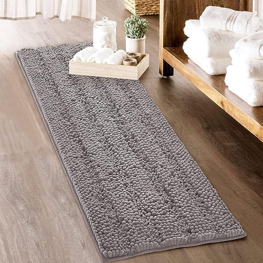 KGORGE Bath Mats for Bathroom - Water Absorbent Chenille Washable Bathroom Kitchen Rugs for Shower Tub Living Room Home Decoration Entryway, Light Gray, 70" W x 24" L, 1 Piece