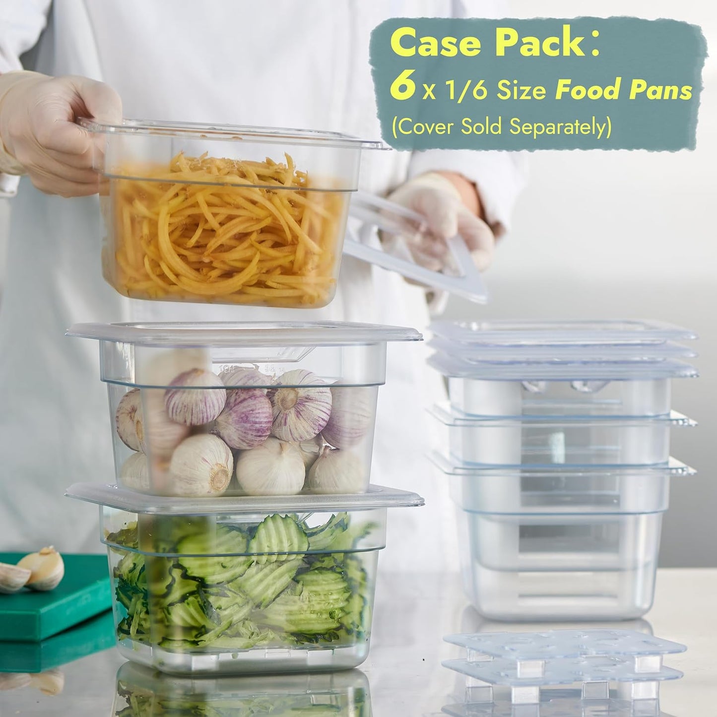 CURTA 6-Pack 1/6 Size 4" Deep NSF Polycarbonate Food Pans | Dishwasher & Freezer Safe Clear Container for Prep Tables, Buffet, Salad Bar, Commercial & Home Kitchen